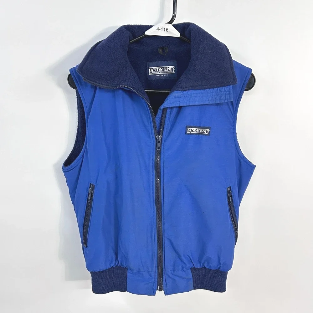 Lands End Vintage 90s Fleece Lined Vest Blue Made USA Outdoor Gorpcore Retro